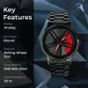New Car Wheel Rim Watch With Scroll Creative Fashion Analog Watch, Black Dial Zinc Alloy Case Men's Watch, Stainless Steel Black Strap, Quartz Movement, Waterproof And Scratch-Resistant