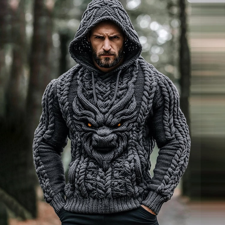VChics Men's Dragon Viking Celtic Chunky Cozy Hooded Sweater
