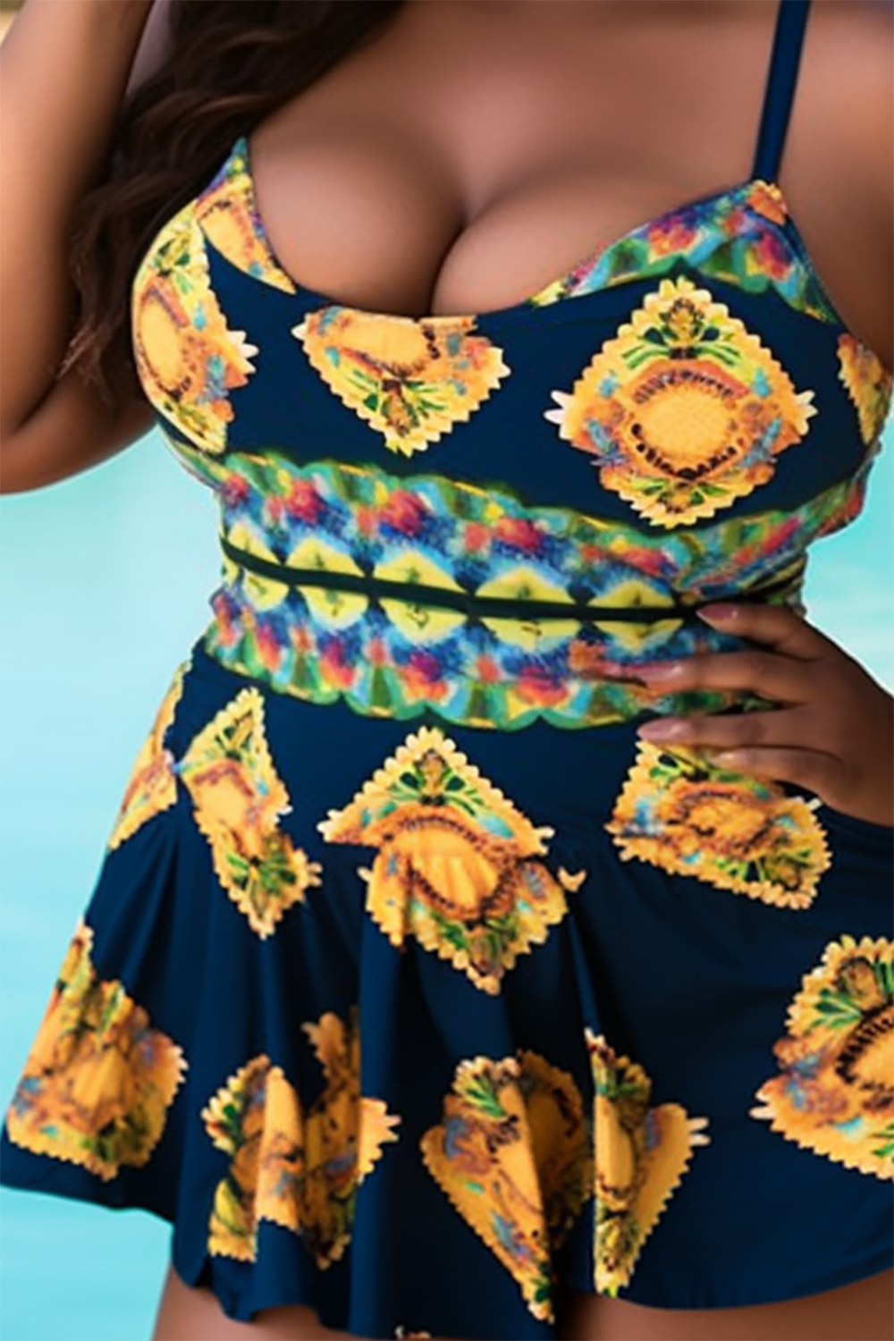 Design Plus Size Beach Yellow All Over Print Swimsuit Fabric Two Pieces Swimsuit [Pre-Order]