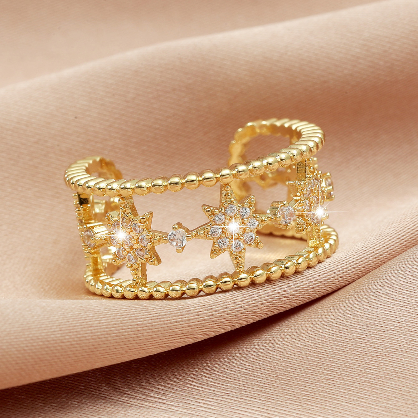 Skeleton Multi-Layered Star Zirconia Gold-Plated Ring