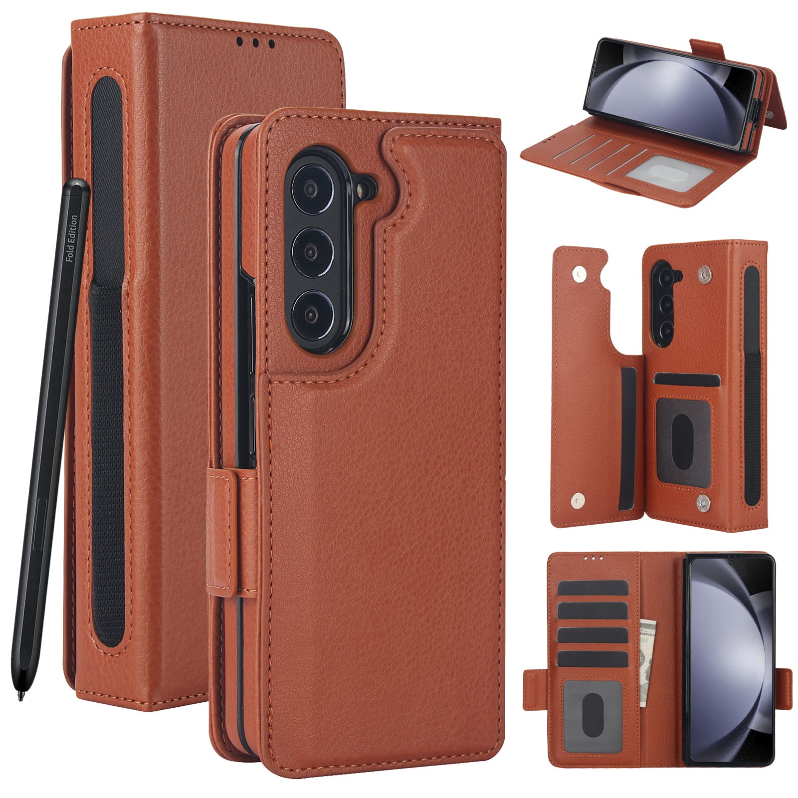 Magnetic Flip Leather Premium Wallet with Card and Pen Slots and Folding Stand for Samsung Galaxy Z Fold Multifunctional Phone Case