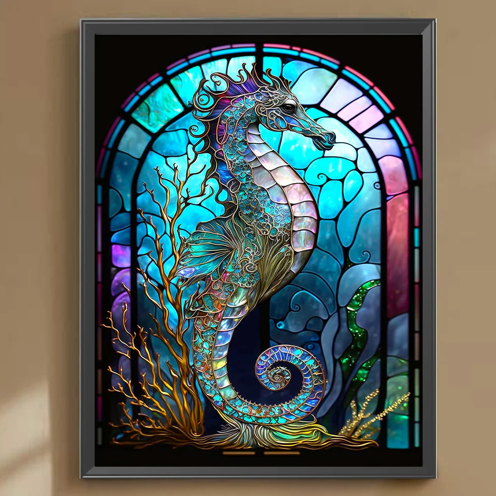 Diamond Painting - Full Round Drill - Stained Glass Hippocampus(30*40cm)