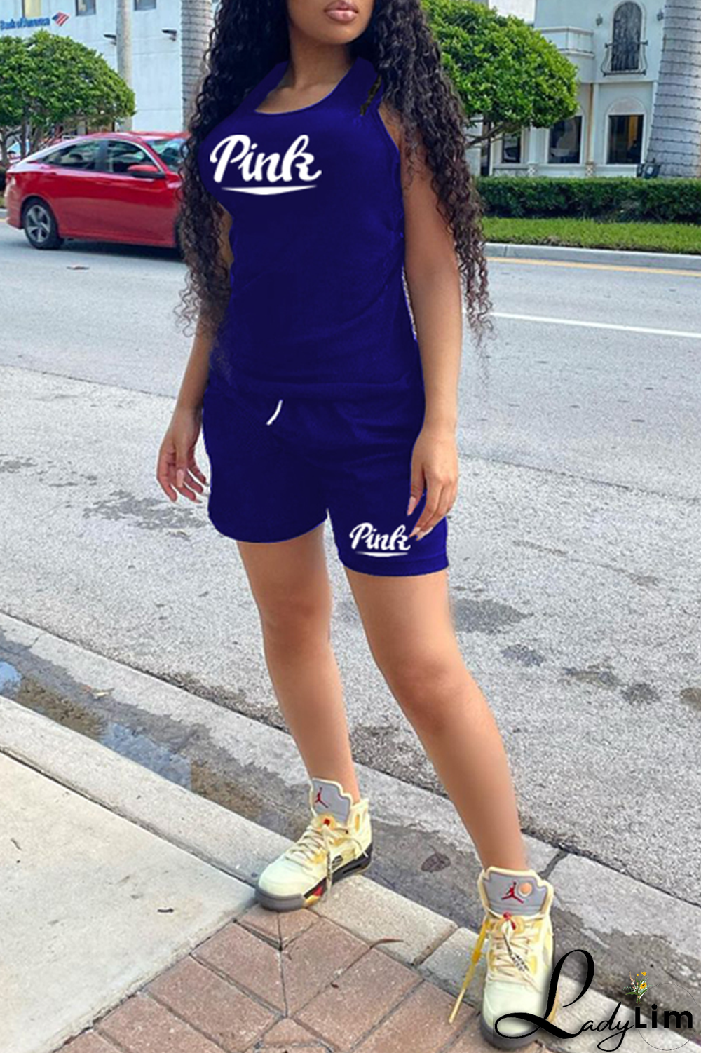 Burgundy Fashion Print Patchwork U Neck Sleeveless Two Pieces