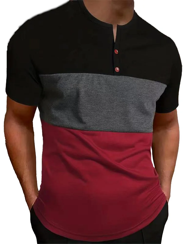 Men's Outdoor Sports Leisure Three Color Match Color T-shirt Henry Shirt