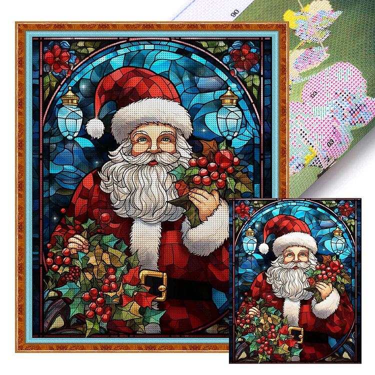 Glass Art-Santa Claus - Printed Cross Stitch 14CT 40*50CM