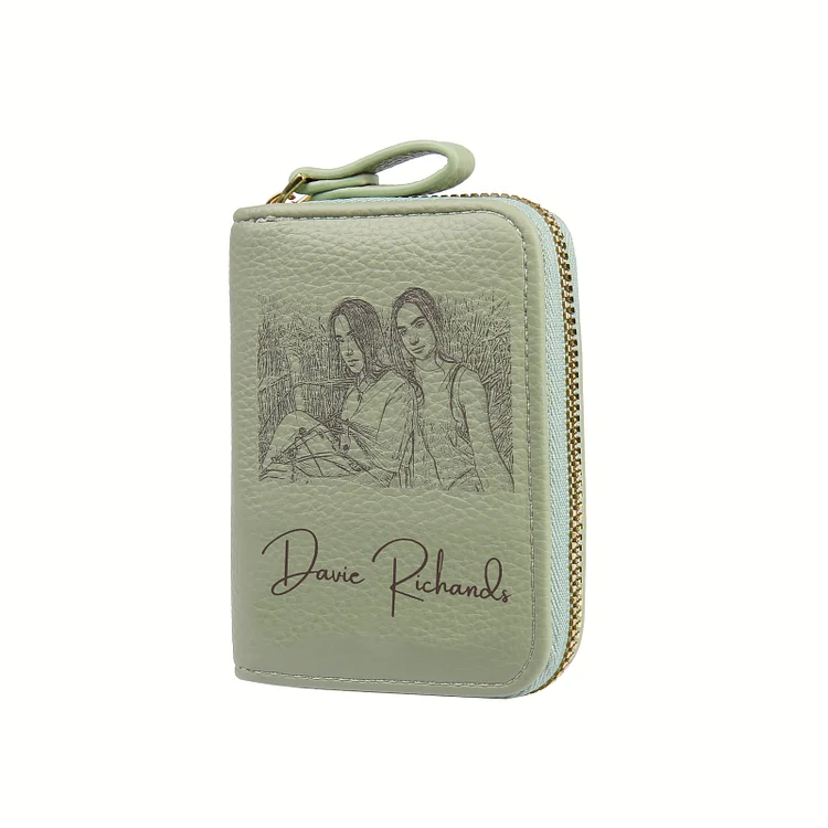 Kettenmachen Damen Personalisierter Text & Foto PU Leder Geldbörse aus RFID-blockierendes Material Mehrere Mezzanine Portemonnaie mit Reißverschluss