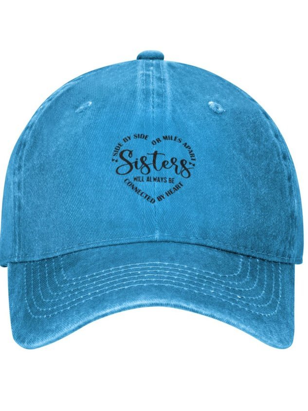 Sisters Will Always Connected By Heart Family Text Letters Adjustable Hat socialshop