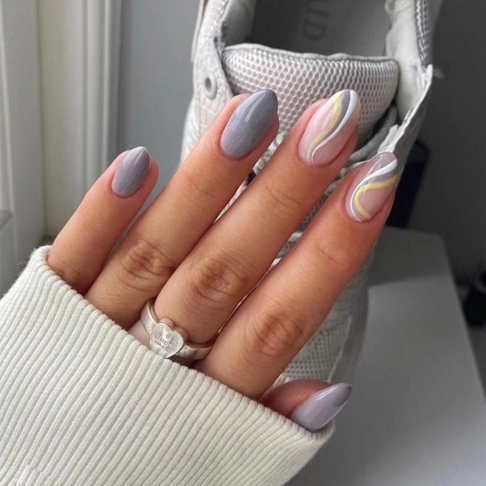 Simple Nails Design – Press On Nails Simple French Wave Line Design False Nails Round Acrylic Stiletto Full Cover Fake Nails Manicure Nail Art Tips | Cncures