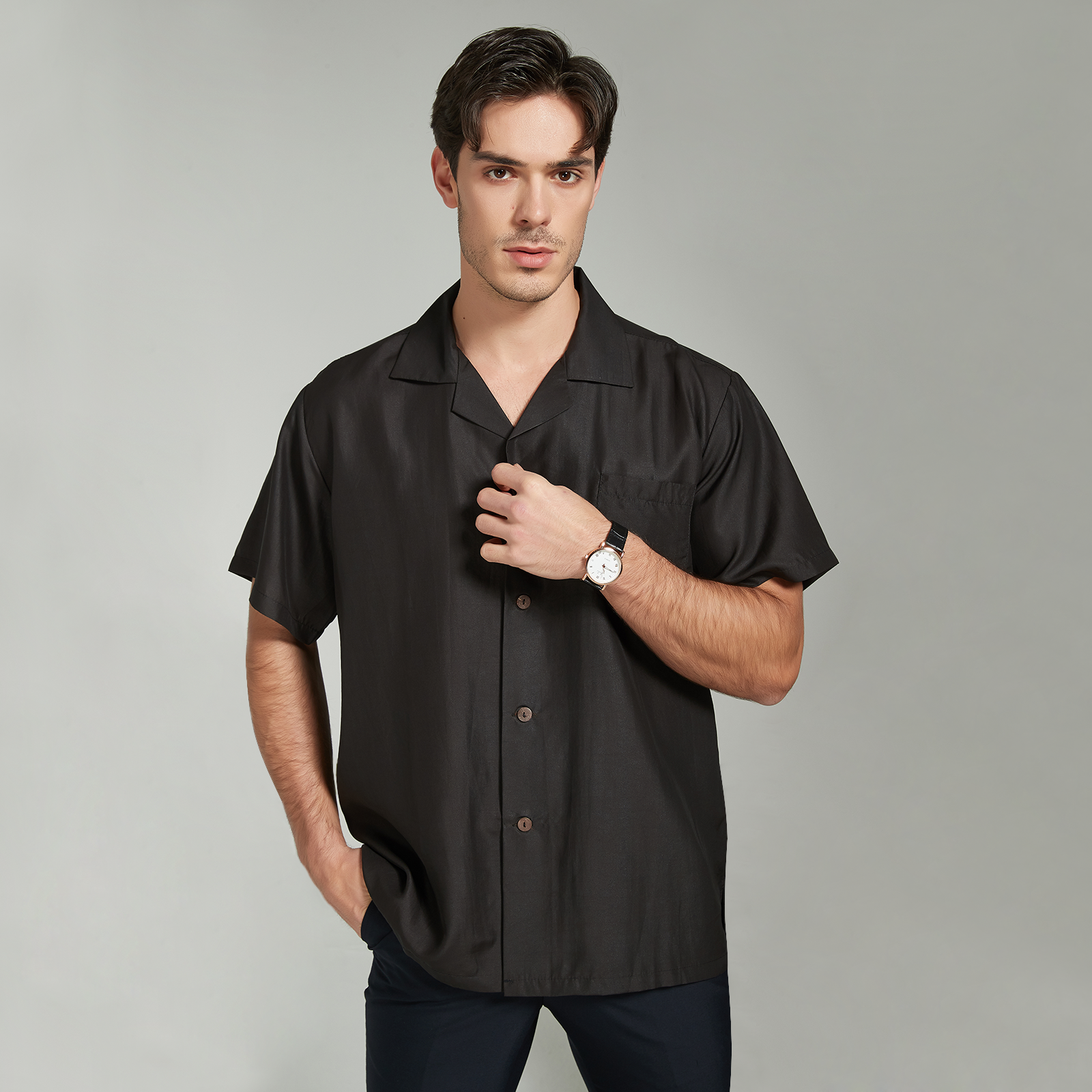 Wrinkle-Free Pure Nature Silk Shirt V-Neck Short Sleeves REAL SILK LIFE