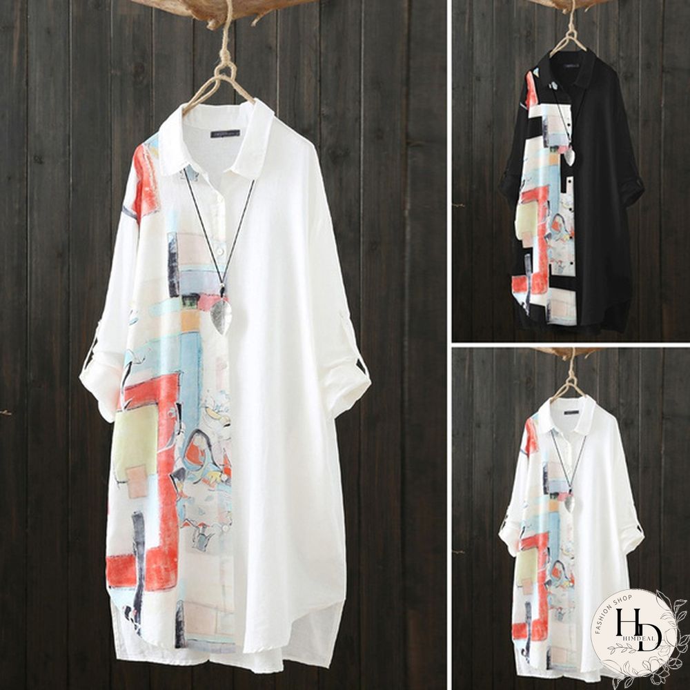 ZANZEA Women Autumn Long Sleeve Vintage Long Tops Loose Shirts Dress Irregualr Chiffon Blouse