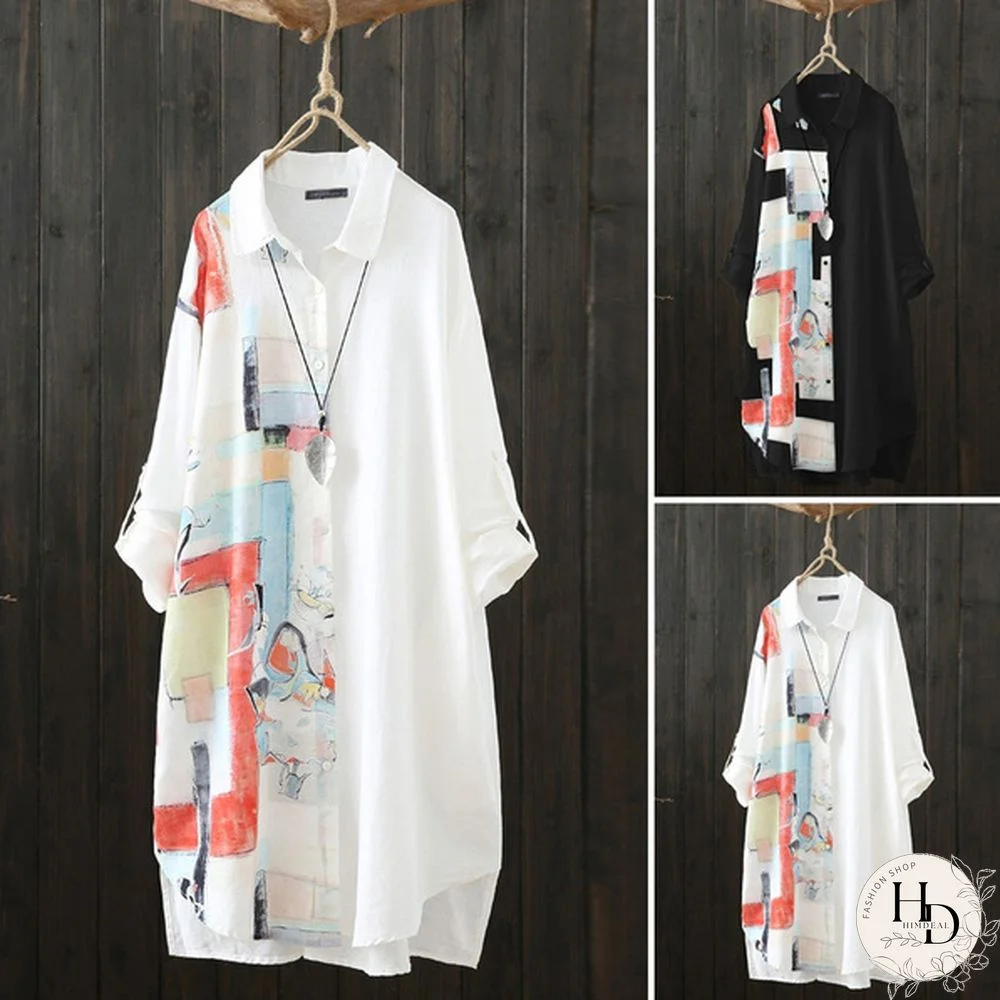 ZANZEA Women Autumn Long Sleeve Vintage Long Tops Loose Shirts Dress Irregualr Chiffon Blouse