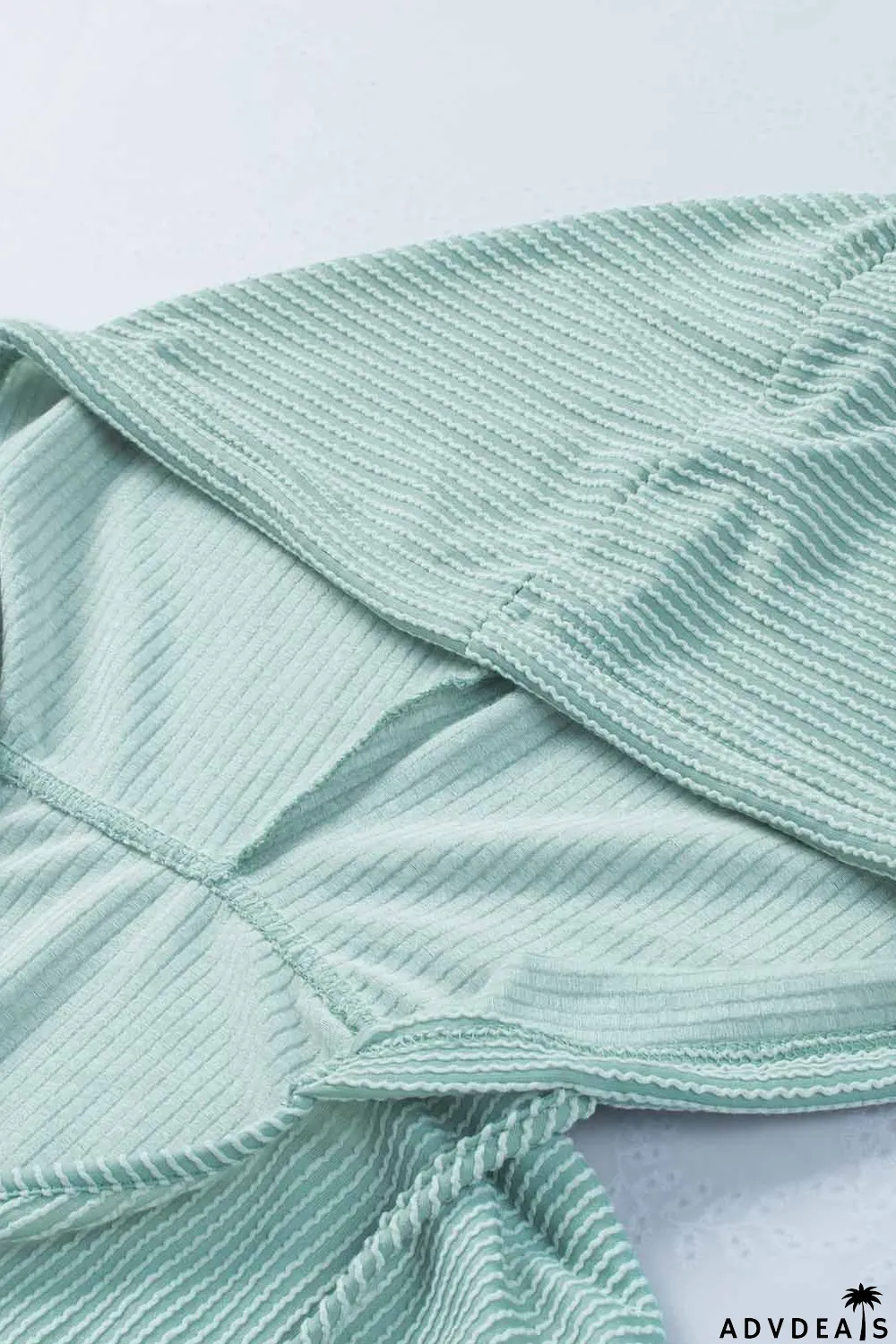 Green Loose Fit Ribbed V Neck Hoodie