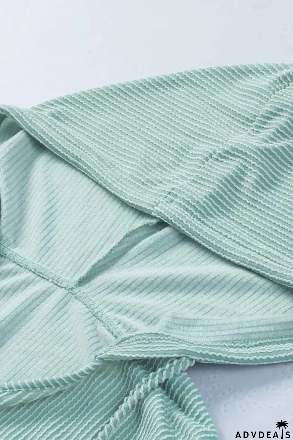 Green Loose Fit Ribbed V Neck Hoodie