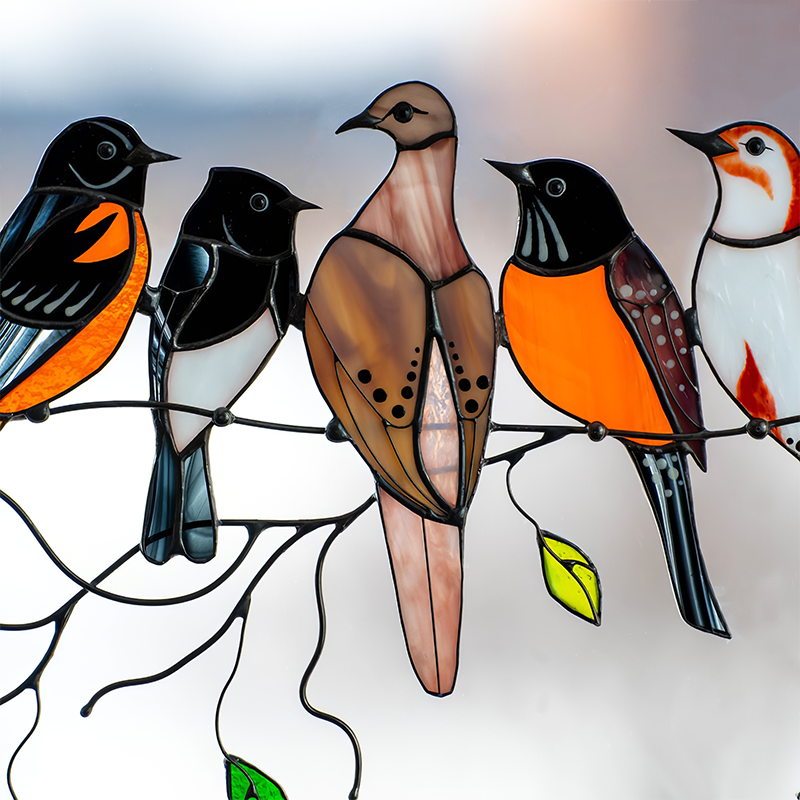 Bathroom FTALGS Multicolor Birds on a Wire High Stained Glass Suncatcher Window Panel,Hanging for Home Decor,Living Room # 3 Hanging Vintage Wall Sconce Windows Doors Home Decoration and Gifts