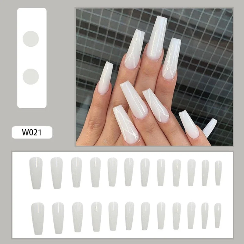 European Fake Nails Women Coffin MId Length False Nails Tip with Stripe Design Press on Matte Nail Patch for DIY Art Nail Salon-Nail Inspo