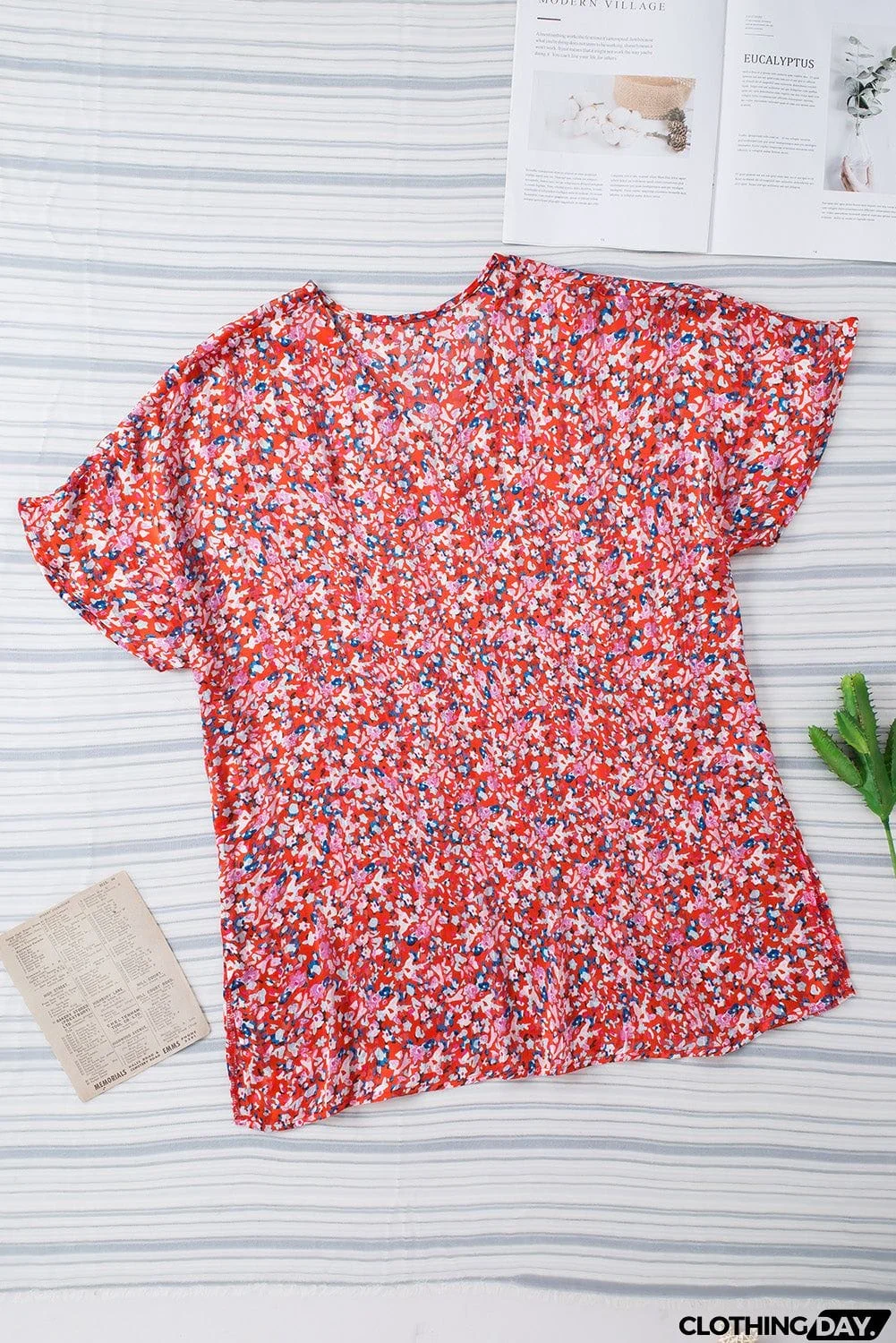 Printed V-Neck Tunic Blouse