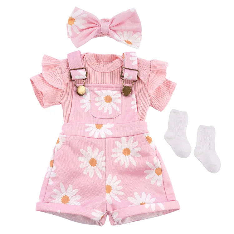 17"-22" Pink Flower 4 Pcs Set Clothing Accessories for Reborn Baby Girls