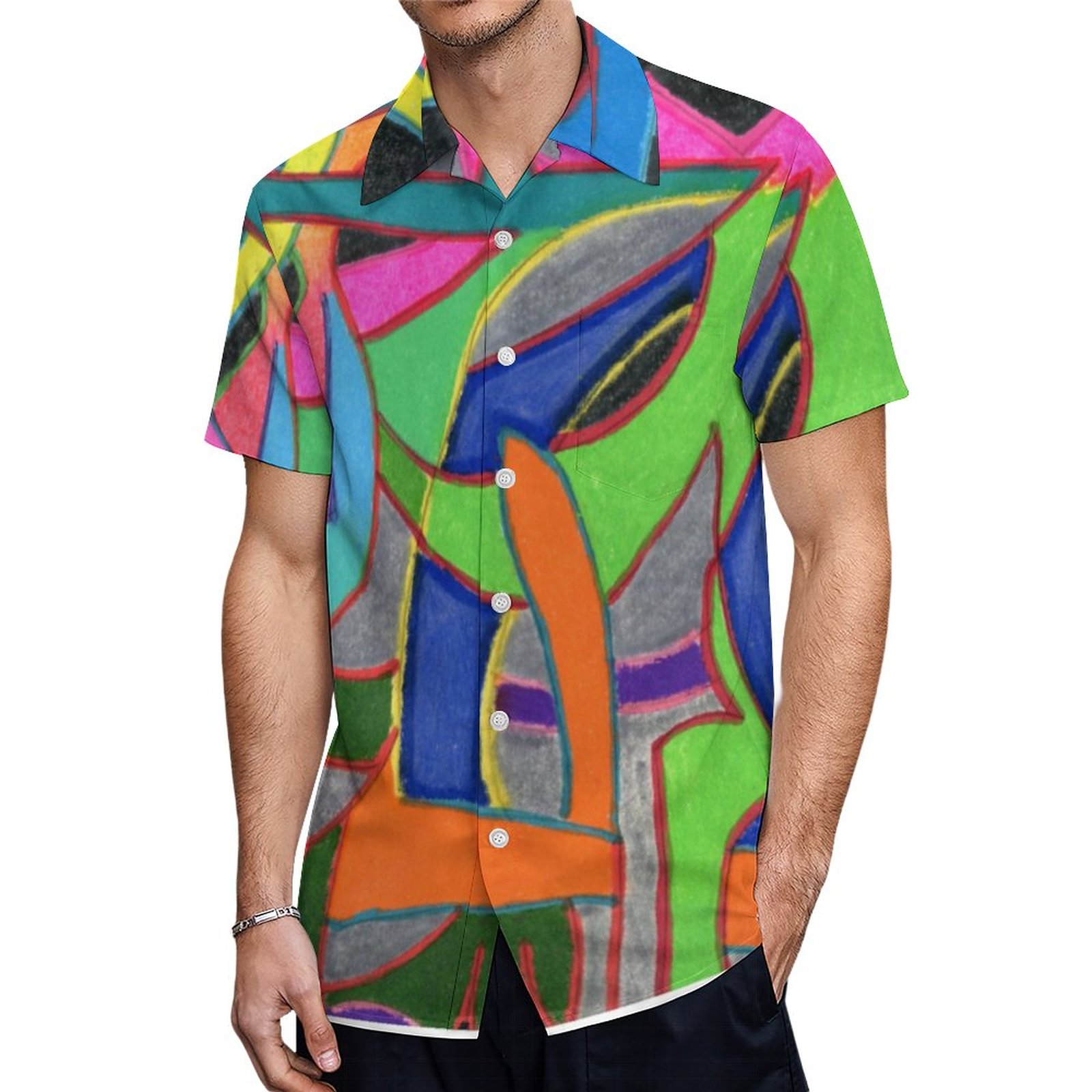 Eye Catching Attention Grabbing Abstract | Men's Hawaiian Vacation Aloha Button Down Shirt | Oversized Hawaiian Shirt Outfit | Viscose Hawaiian Shirt | Men's Tropical Wedding Attire
