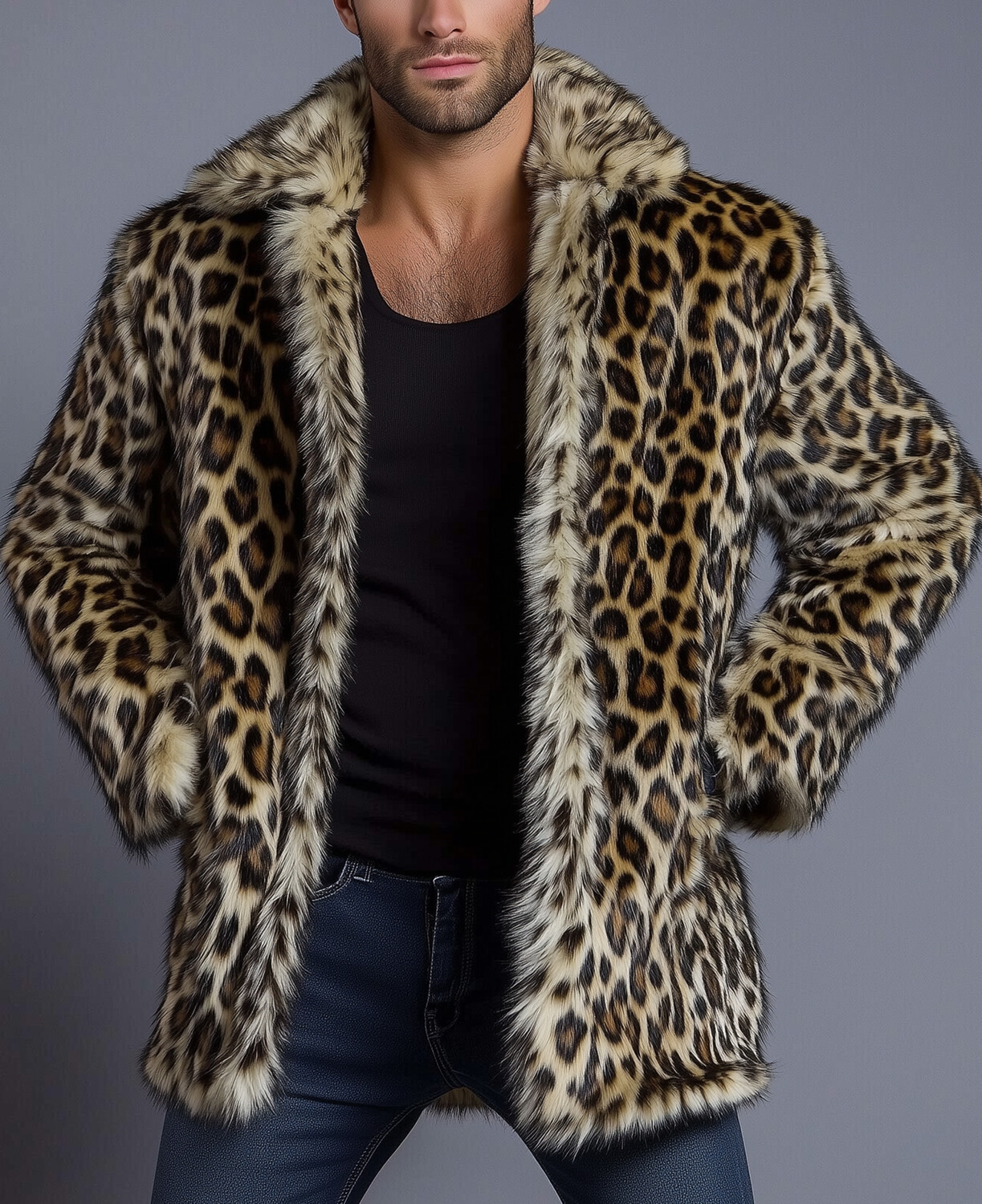 Okaywear Leopard Print Turndown Collar Pocket Plush Jacket