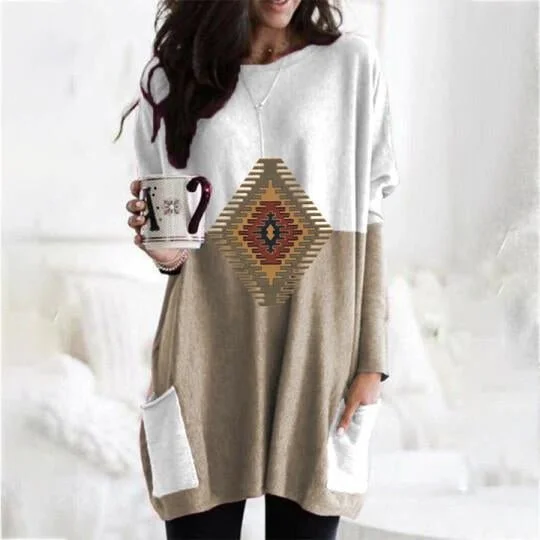 Ladies Retro Western Ethnic Print Blouse