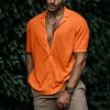 Solid Color Lapel Short-sleeved Linen Simple Shirt