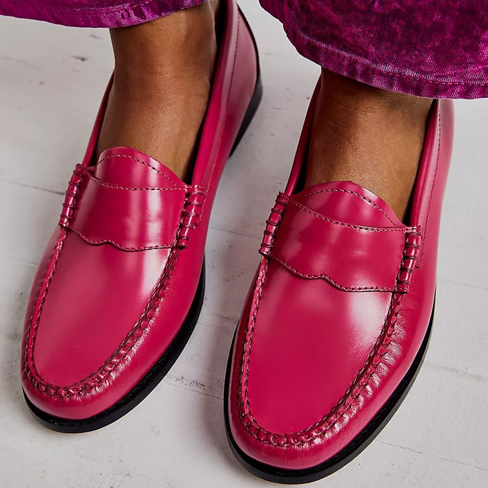 Pink Leather Lug Sole Loafers With Knot Decor Nicepairs