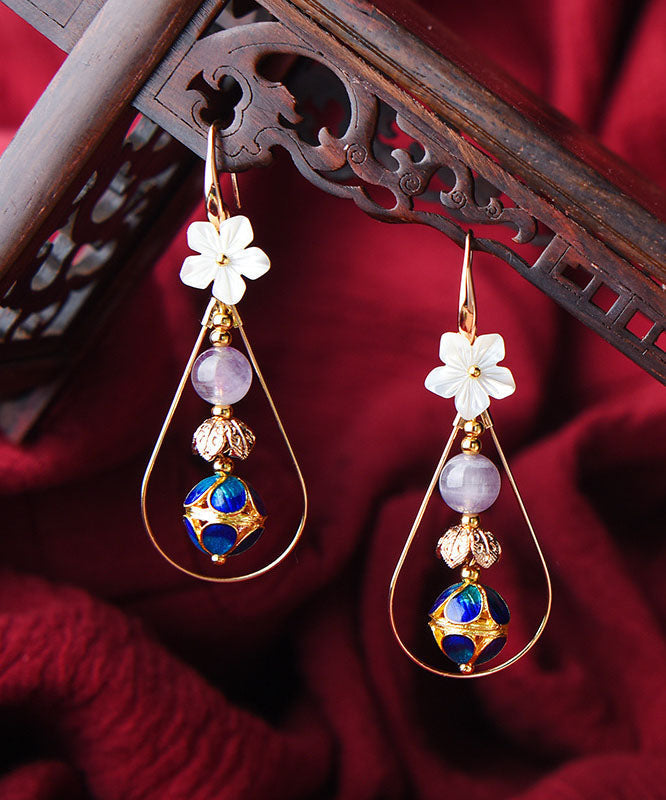 VCSHOES Colorblock Shellfish Flower 14K Gold Drop Earrings
