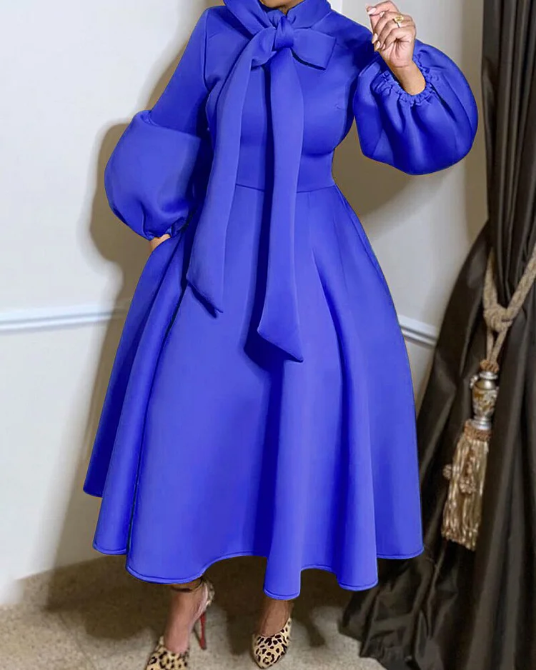 Lantern Sleeve Bow Knot Oversized Dress with Swing QueenFunky