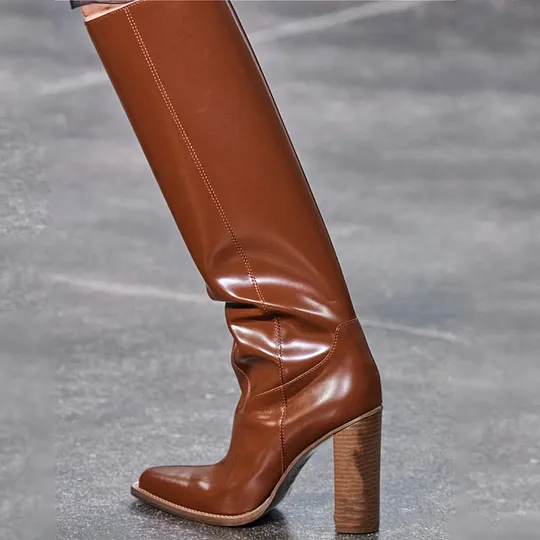 Women's Knee-High Boots - Low Chunky Heel & Pointed Toe With Lug Sole - View #8