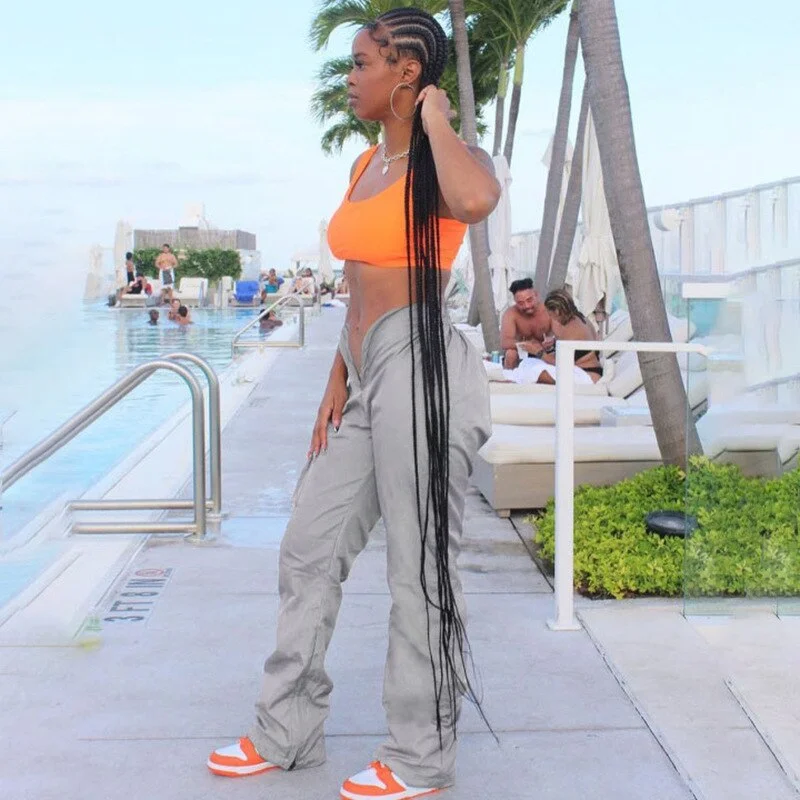 BIIKPIIK Casual Lounge Wear Female Baggy Pants Sexy Low-Waist Straight Long Trousers Fashion Streetwear Vintage Solid Clothing