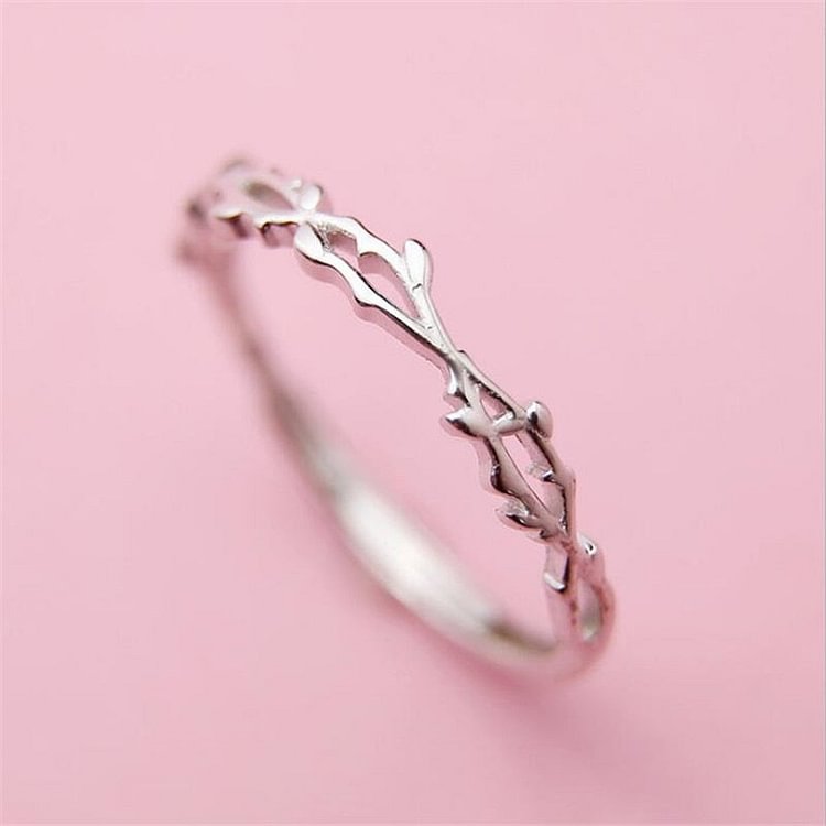 YOY-New Simple Twig Thorn Leaf 925 Sterling Silver Opening Rings