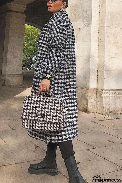 Houndstooth Lapel Woolen Coat