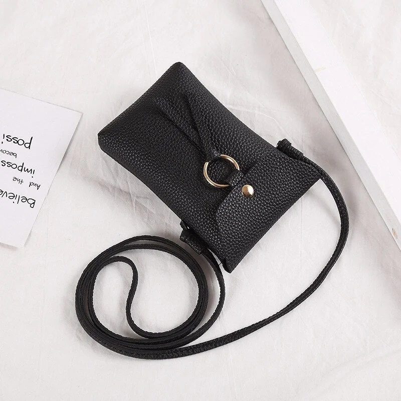 Ladies Fashion Solid Color Cute Mini Adjustable Strap One Shoulder Messenger Handbag Dating Party Cosmetics Phone Coin Purse