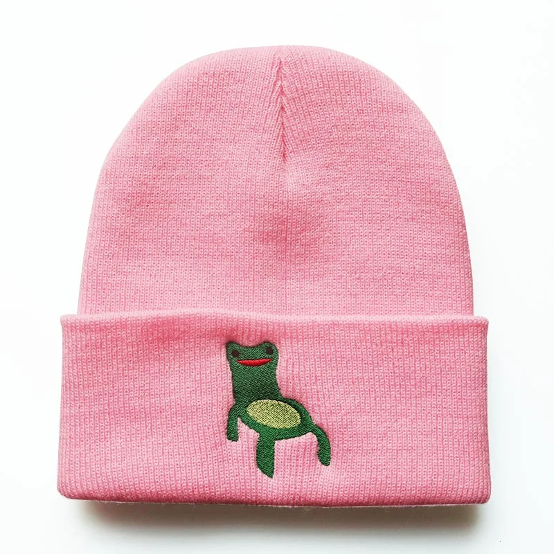 Froggy Chair Beanie Embroidered Knitted Hat Autumn Winter Wool Hat Pullover Warm Hat