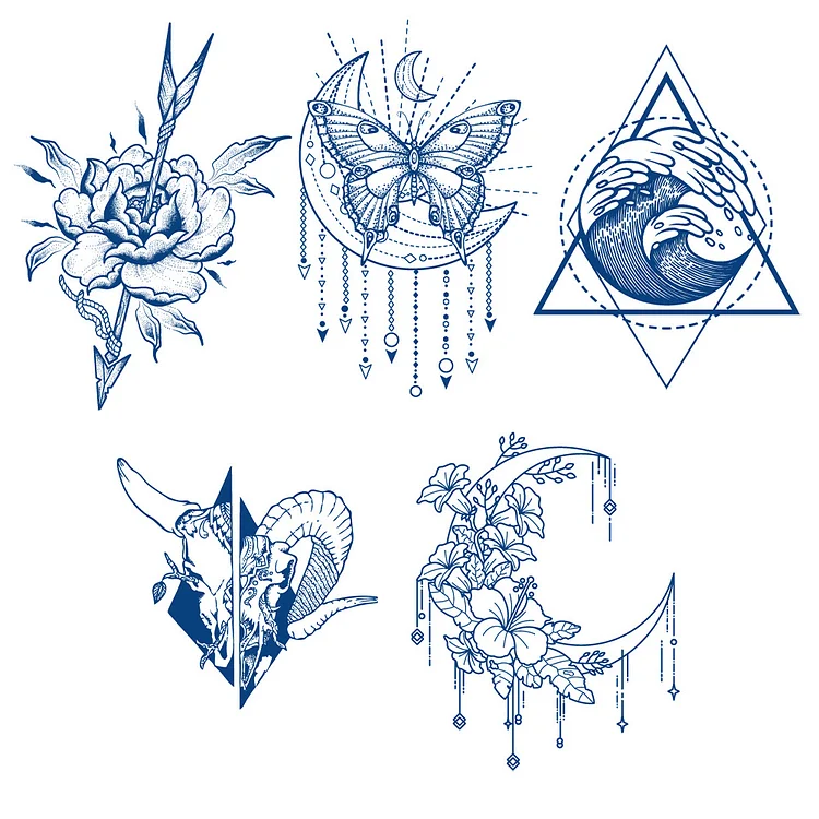 5 Sheets Semi-Permanent Art Butterfly Moon Tattoo Stickers