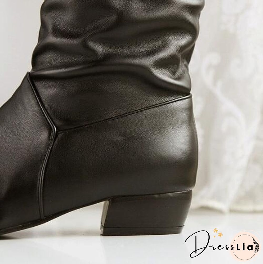 Womens Autumn & Winter Knee High Boots Warm Leather Low Heel Half Knight Fashion Ladies