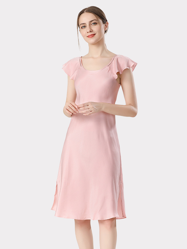 Clearance-Casual Round Neck Thin Silk Nightgown For Women-Real Silk Life
