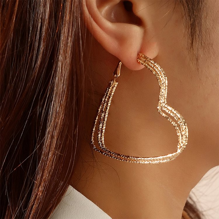 Formal Gold Geometric Heart Shape Earrings  Flycurvy [product_label]