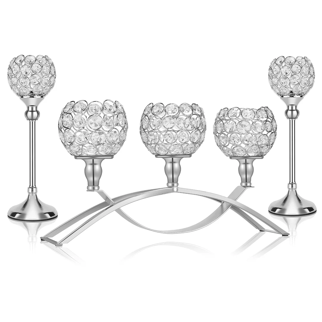 3 Arms Crystal Candle Holders Table Candelabras Buffet Cabinet Candelabra O