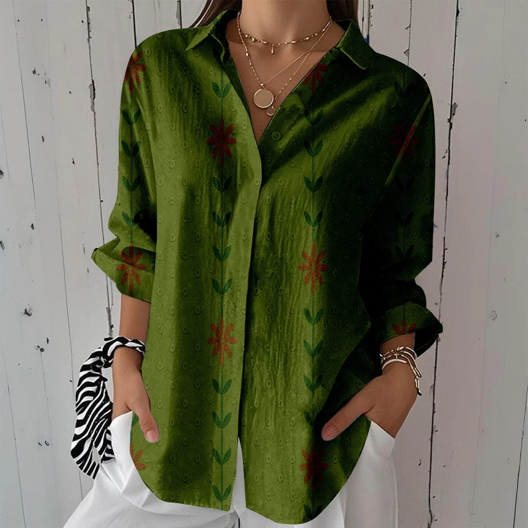 Style & Comfort for Mature Women Women Floral,Green,Red DZCL0289 3/4 Sleeve Shirt Collar Printed Button Tops