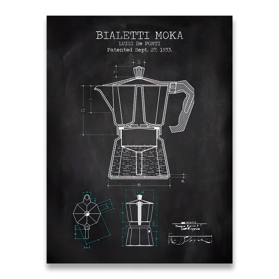 Coffee Pot Patent Posters and Prints Bialetti Moka Poster Coffee Blueprint Art Picture Canvas Painting Kitchen Wall Art Decor