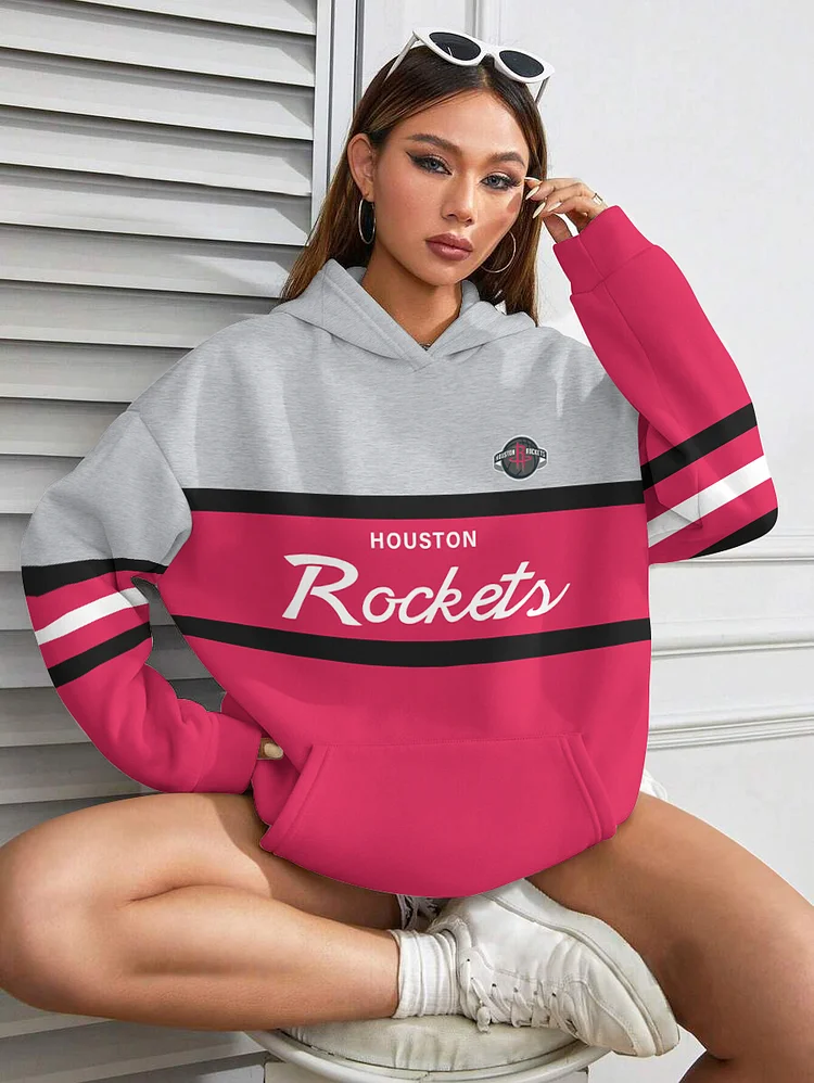 Houston Rockets Printed Hooded Pocket Pullover Hoodie