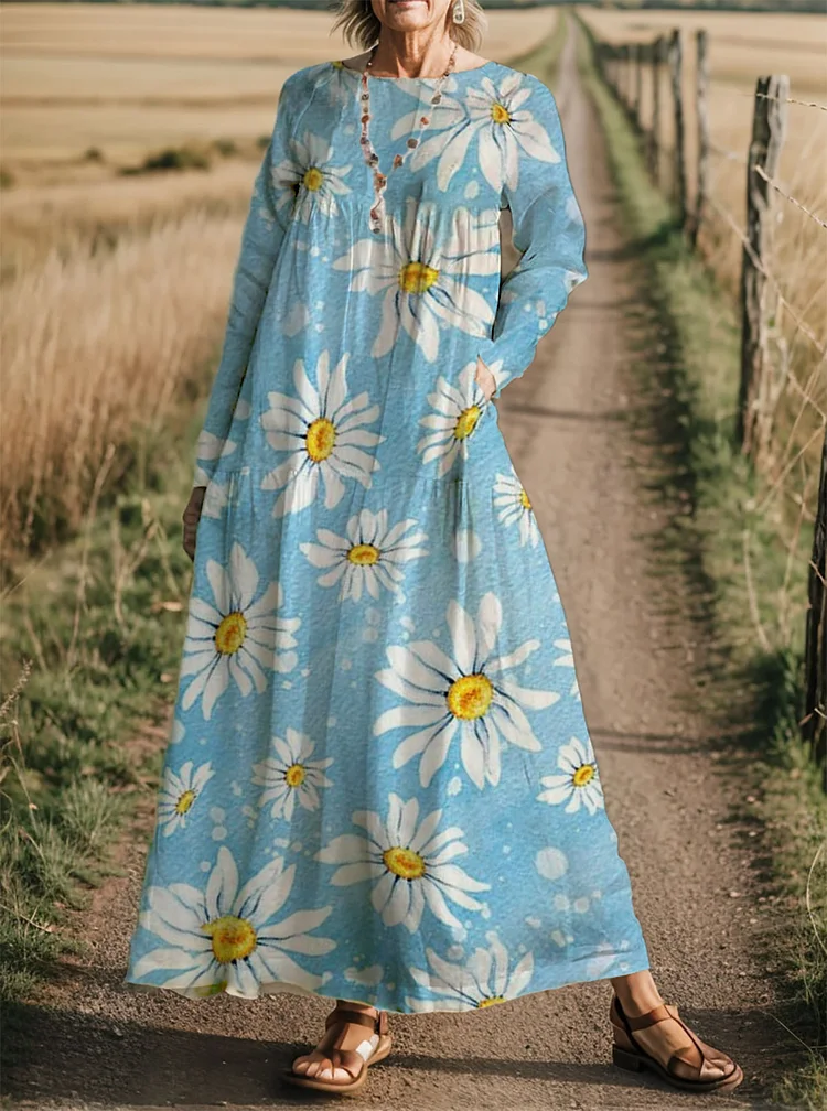 Women's Daisy Sunflower Print Casual Dress socialshop