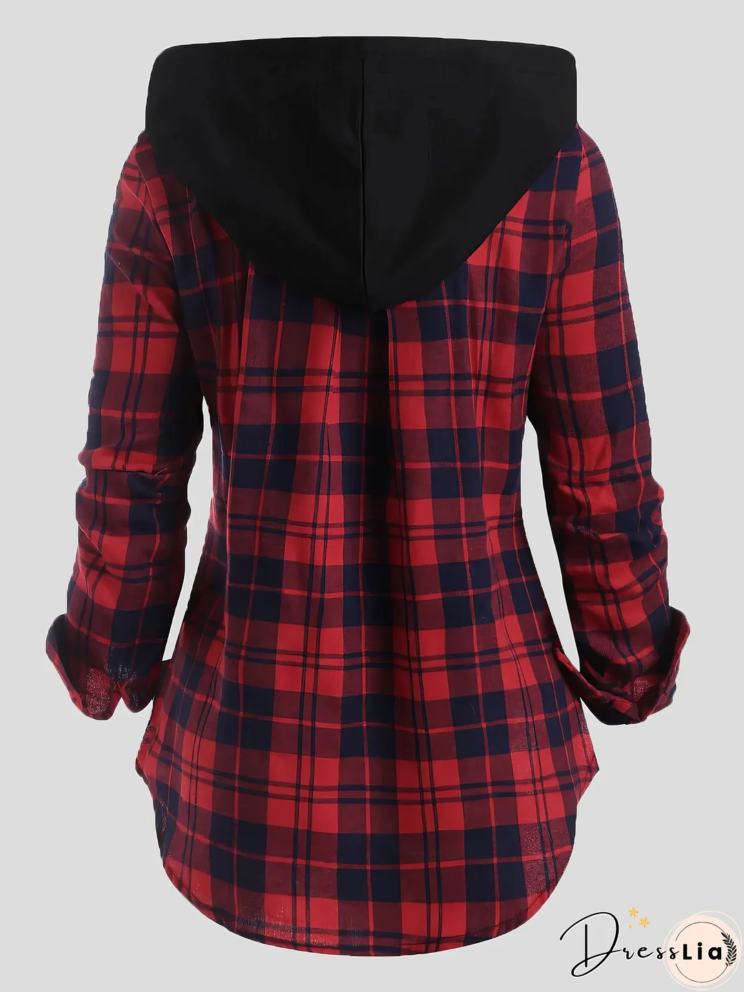 Plaid Pocket Zipper Long Sleeve Hooded Coats