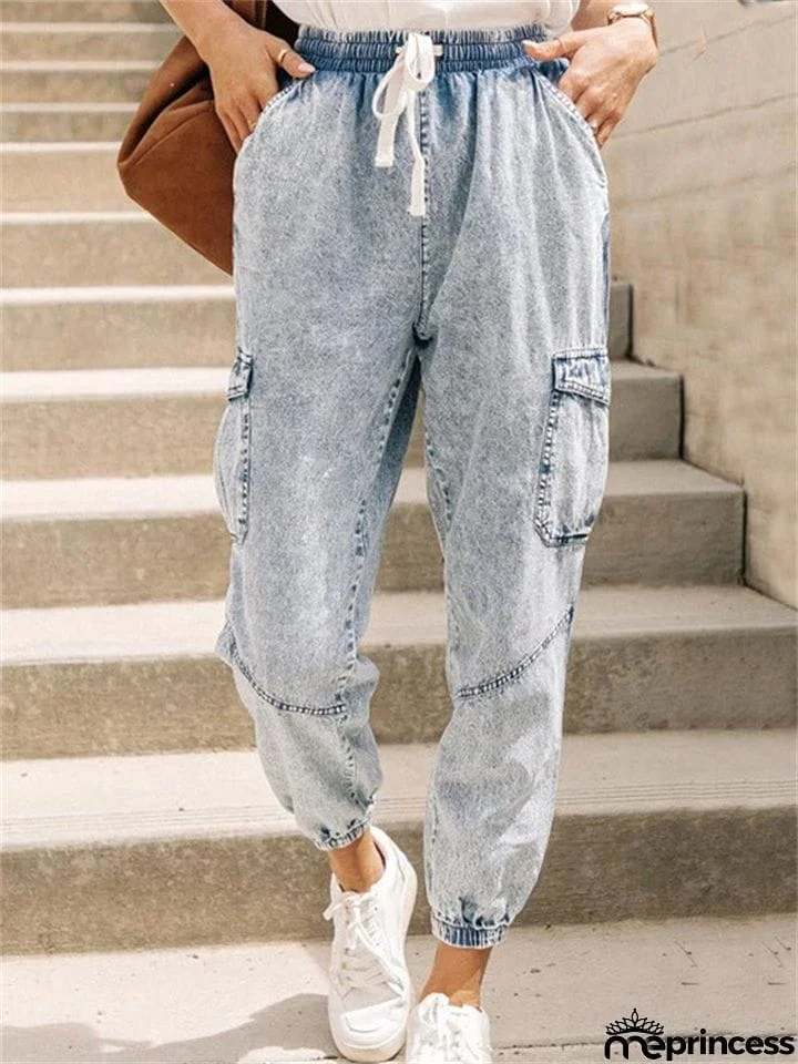 Drawstring Slim Casual Washed Effect Jeans