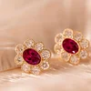 14K Yellow Gold Oval Pink Sapphire & Round Lab Diamond Flower Millegrain Bezel Stud Earrings