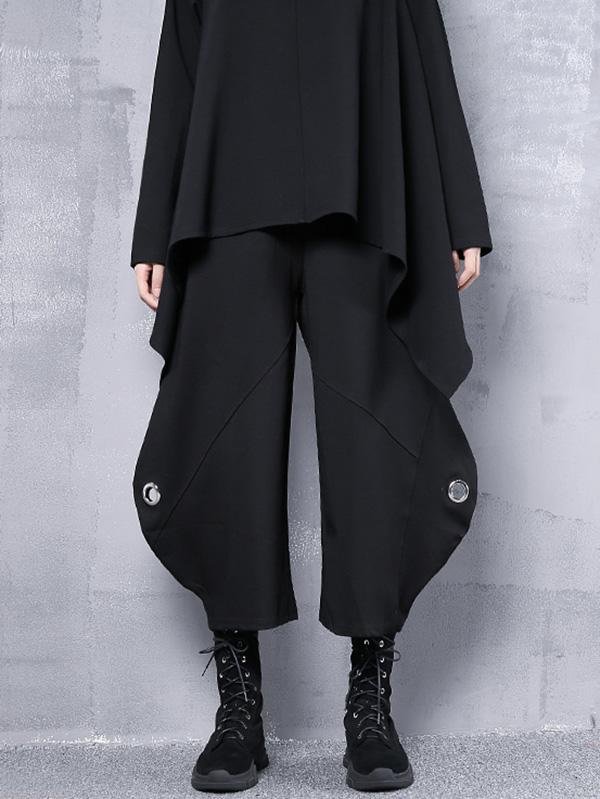 Black Loose Hollow High-Waist Casual Pants