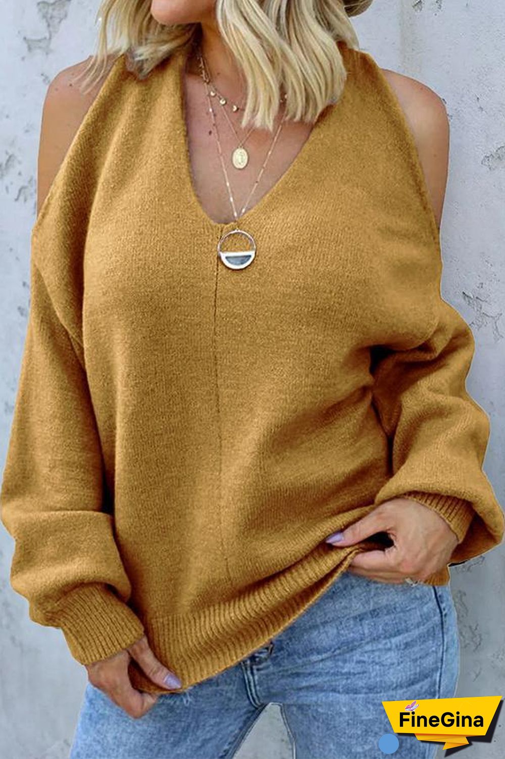 Off-the-shoulder Knitted Sweater P13693