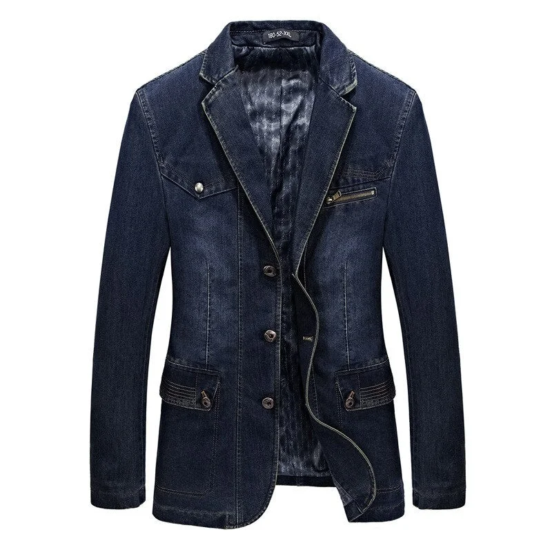 Huiketi Blazer Men High Quality Spring Mens Jeans Jacket Coat Male Fashion Denim Blazer Jacket Suit Men Business Casual Suit Top