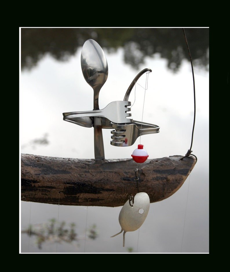 Fisherman And Spoon Fish Wind Chime  Holiday Garden Art image 3